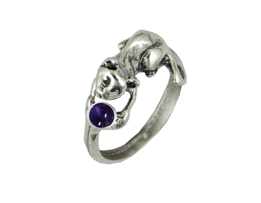 Sterling Silver Kitty Cat Ring With Iolite Size 9